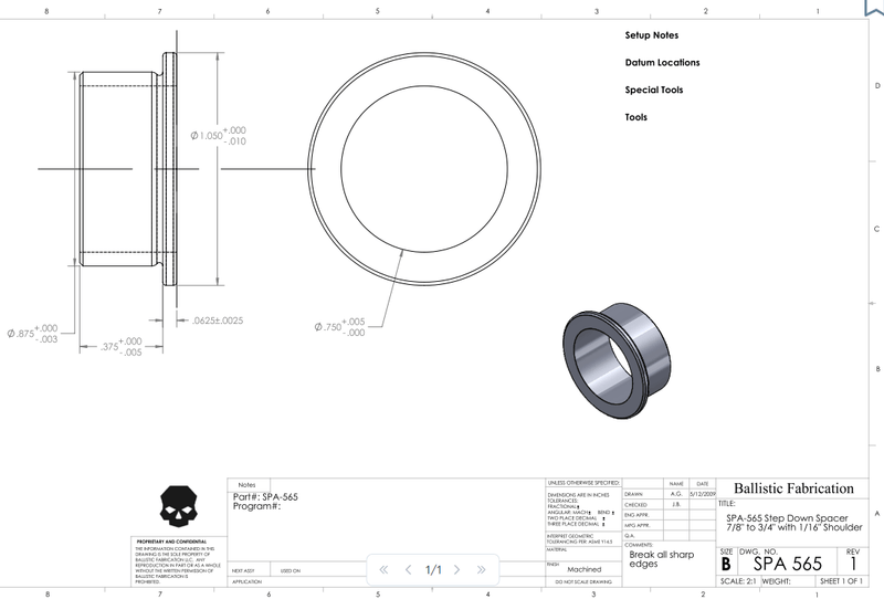 Load image into Gallery viewer, Step Down Spacer 7/8 in to 3/4 in with 1/16 in shoulder - Ballistic Fabrication
